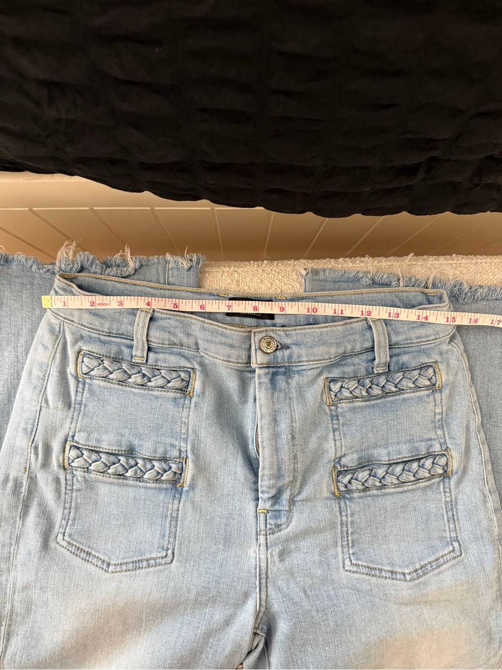 7 For All Mankind Light Blue Braided-Pocket Straight Leg Jeans - Picture 8 of 11